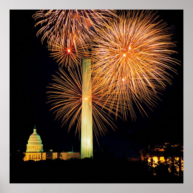 Fourth of July, Firework Display, Skyline Poster (Front)