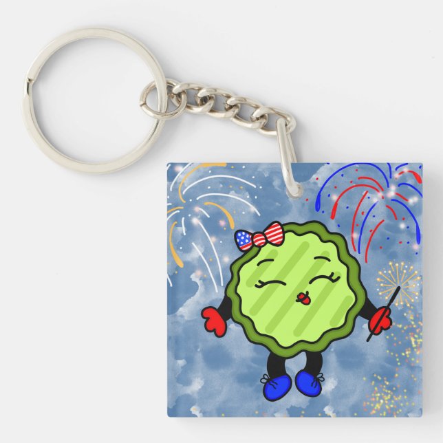 Fourth of July Firework Holiday Freedom Pickle  Keychain (Front)