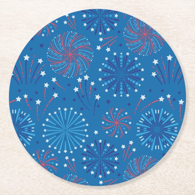 Fourth of July Fireworks  Round Paper Coaster (Front)