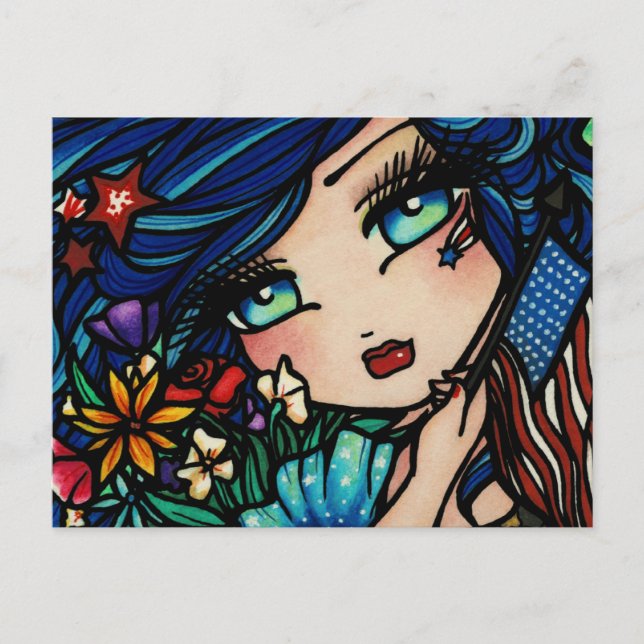 Fourth of July Flag Star Mermaid Fantasy Postcard (Front)