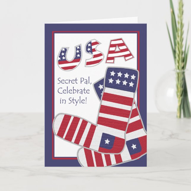 Fourth of July for Secret Pal, Patriotic Socks Card (Front)