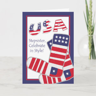 Fourth of July for Stepsister, Patriotic Socks Card