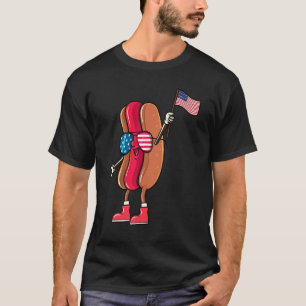 Fourth of July Funny Hot Dog USA American Flag I L T-Shirt