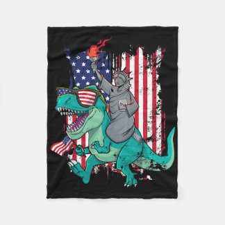 Fourth Of July Funny Statue Of Liberty Riding Dino Fleece Blanket