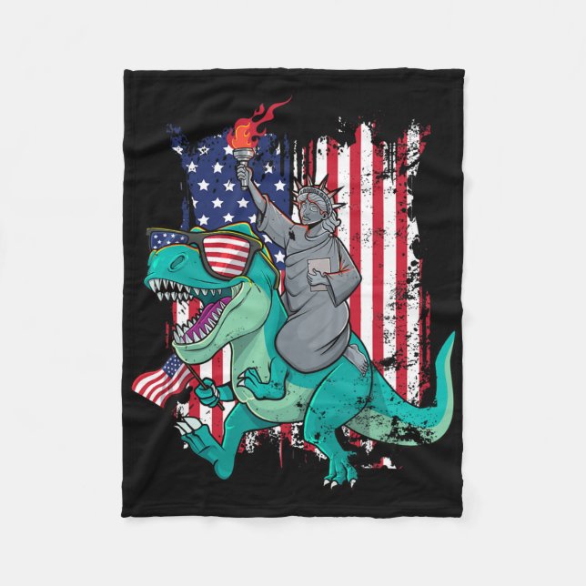 Fourth Of July Funny Statue Of Liberty Riding Dino Fleece Blanket (Front)