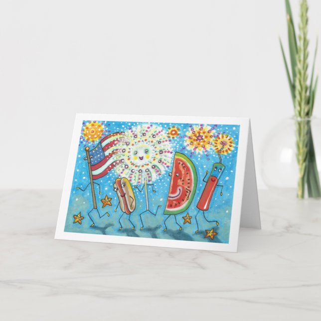 FOURTH OF JULY GANG, PARADE & FIREWORKS HOLIDAY CARD (Front)