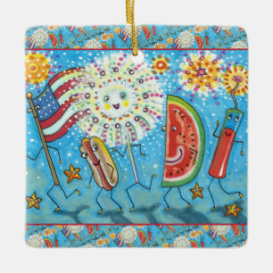 FOURTH OF JULY GANG, PARADE & FIREWORKS HOLIDAY CERAMIC ORNAMENT