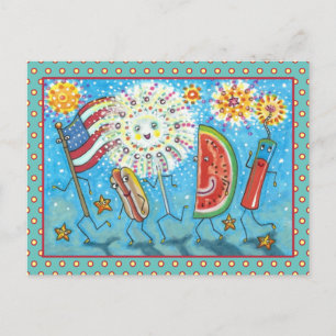 FOURTH OF JULY GANG, PARADE & FIREWORKS HOLIDAY POSTCARD