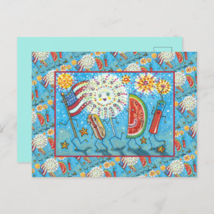 FOURTH OF JULY GANG, PARADE & FIREWORKS HOLIDAY POSTCARD