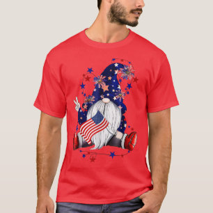 Fourth Of July Gnomes Patriotic American Flag Red T-Shirt