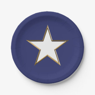Fourth of July gold blue white star patriotic Paper Plate