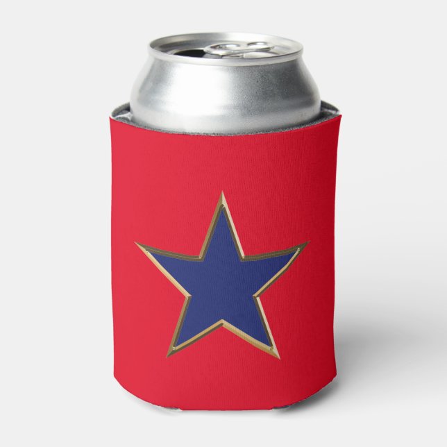 Fourth of July gold red blue star Can Cooler (Can Front)