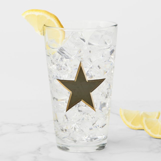Fourth of July gold star clear drinking Glass (Front Ice)