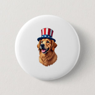 Fourth of July Golden Retriever Vintage Shirt 2 Inch Round Button