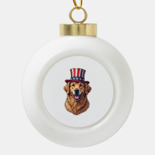 Fourth of July Golden Retriever Vintage Shirt 4 Ceramic Ball Christmas Ornament