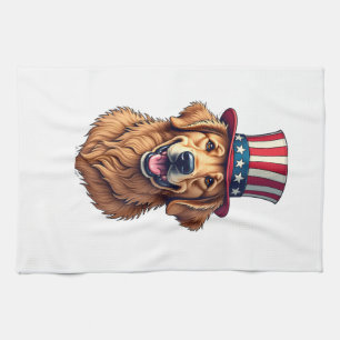 Fourth of July Golden Retriever Vintage Shirt 4 Kitchen Towel