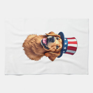Fourth of July Golden Retriever Vintage Shirt Kitchen Towel