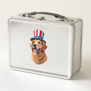 Fourth of July Golden Retriever Vintage Shirt Metal Lunch Box