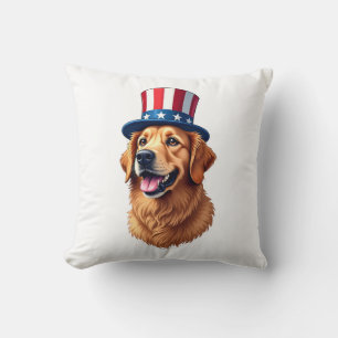 Fourth of July Golden Retriever Vintage Shirt Throw Pillow