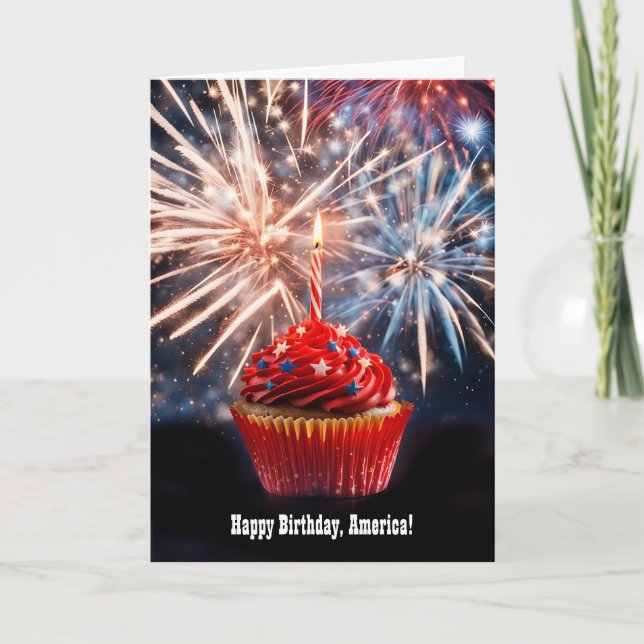 Fourth of July Happy Birthday American Fireworks Card (Front)