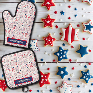 Fourth of July Independence Day BBQ Celebration Oven Mitt & Pot Holder Set