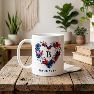 Fourth of July Memorial Day Patriotic Floral Name Coffee Mug