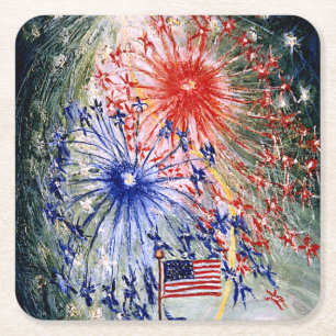 Fourth of July, Number 1, fine art painting Square Paper Coaster