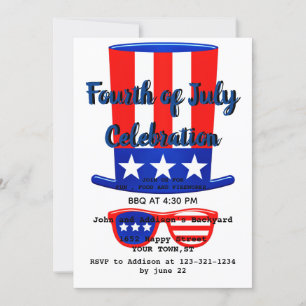 Fourth of JULY party Hat and Glasses Invitation
