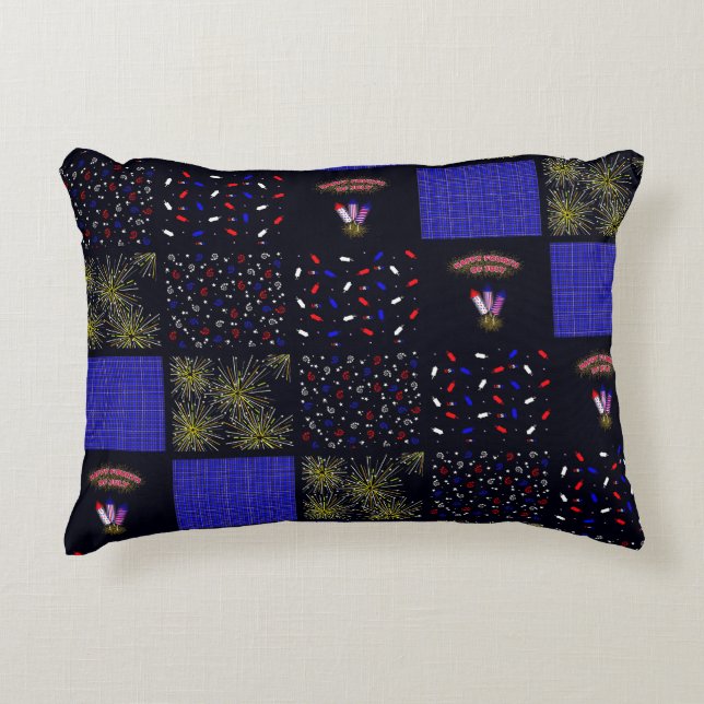 Fourth of July Patchwork Pattern - July 4th Accent Pillow (Front)