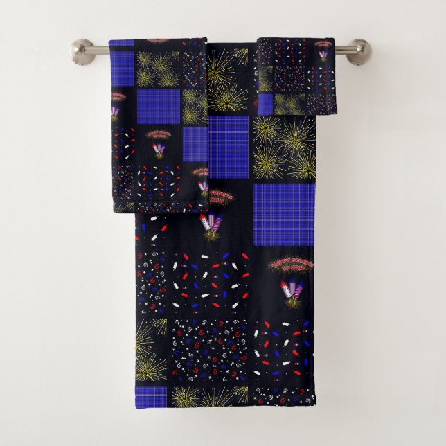 Fourth of July Patchwork Pattern - July 4th Bath Towel Set (Insitu)