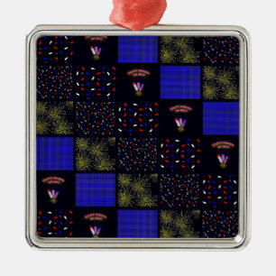 Fourth of July Patchwork Pattern - July 4th Metal Ornament