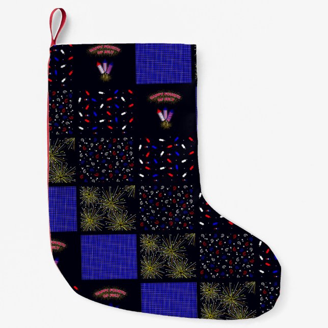 Fourth of July Patchwork Pattern - July 4th Small Christmas Stocking (Front)