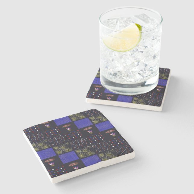 Fourth of July Patchwork Pattern - July 4th Stone Coaster (Side)