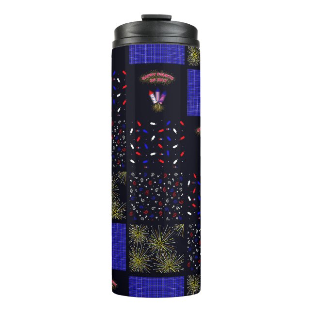 Fourth of July Patchwork Pattern - July 4th Thermal Tumbler (Front)