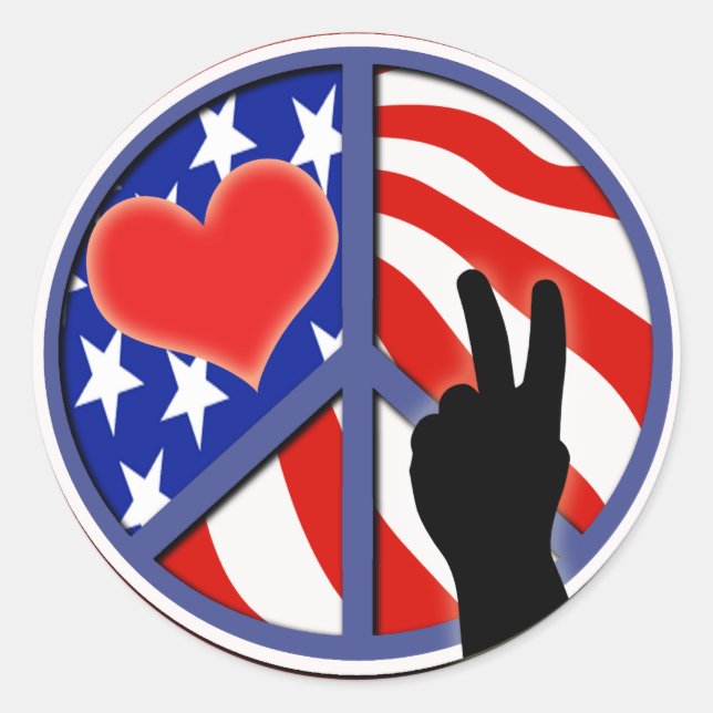 Fourth Of July Peace Love USA Classic Round Sticker (Front)