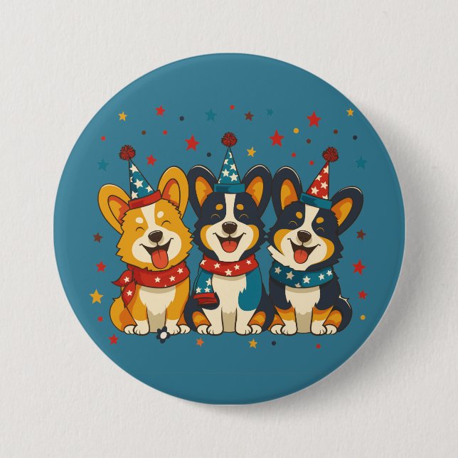 Fourth Of July Pembroke Welsh Corgi Dogs 3 Inch Round Button (Front)