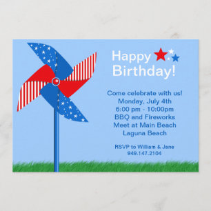 Fourth of July Pinwheel Birthday Party Invitation