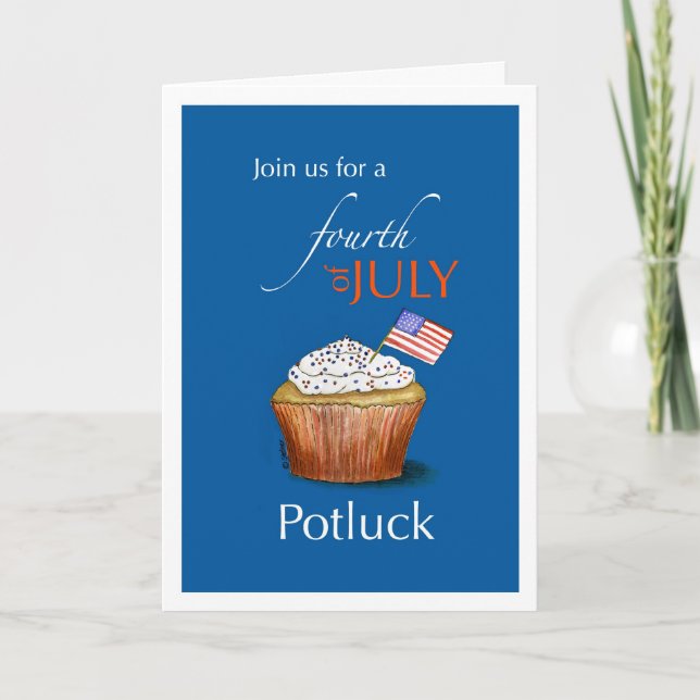 Fourth of July Potluck Invitation with Cupcake (Front)