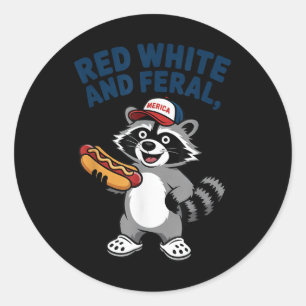 Fourth Of July Raccoon Red White And Feral Indepen Classic Round Sticker