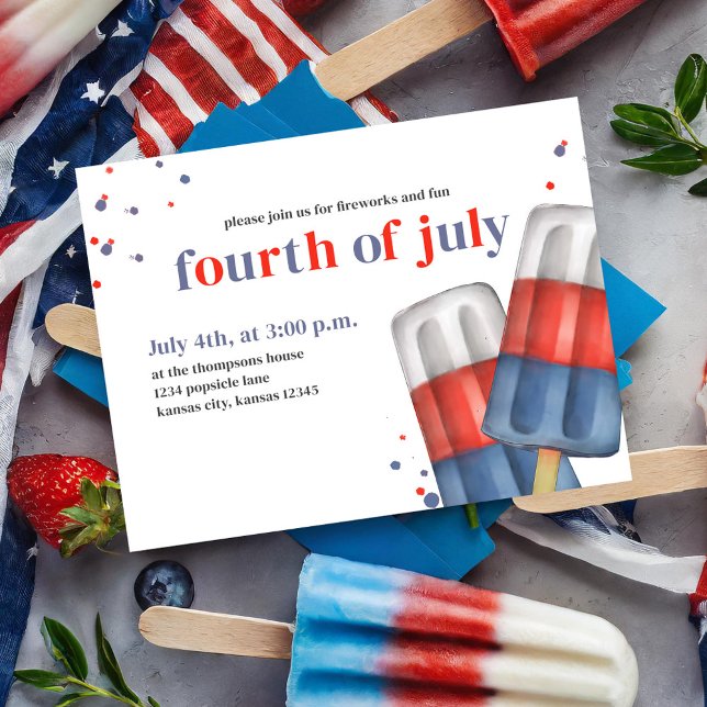 Fourth Of July Red White and Blue Summer Popsicle  Postcard (Fourth of July Red, White, and Blue summer party invitation postcard. )