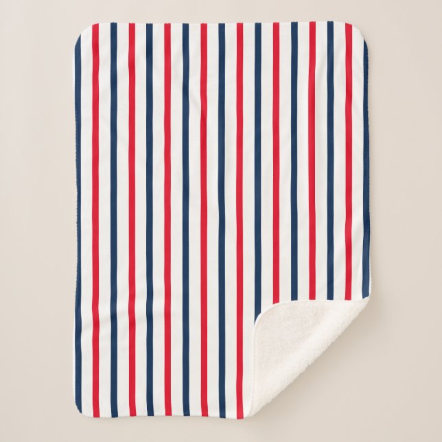Fourth of July red white blue stripes patriotic Sherpa Blanket (Front)
