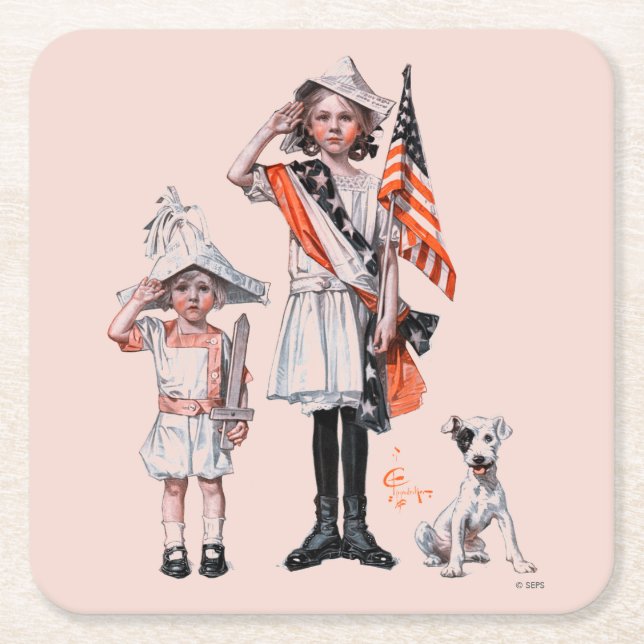 Fourth of July Square Paper Coaster (Front)