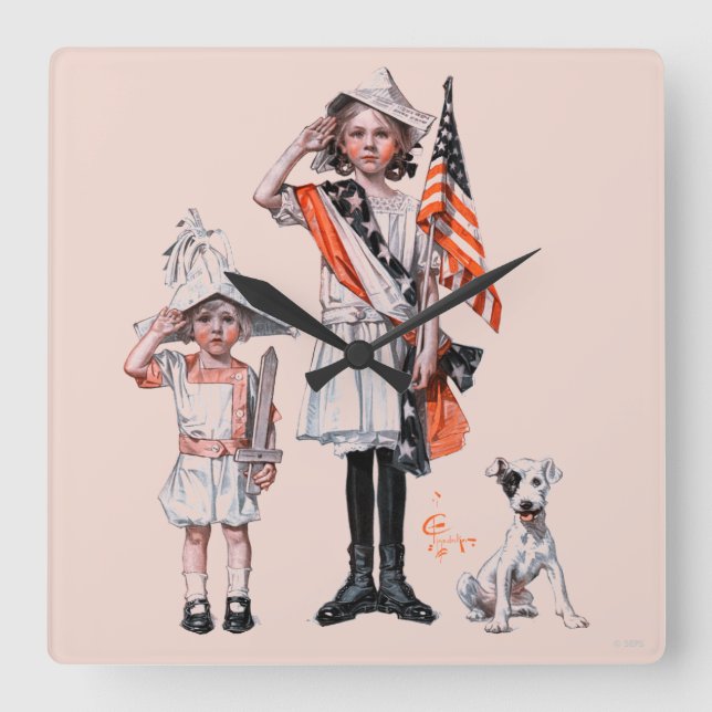 Fourth of July Square Wall Clock (Front)