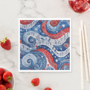 Fourth Of July Starry Musical Swirls Napkin