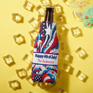 Fourth of July   Stars and Stripes Personalized Bottle Cooler