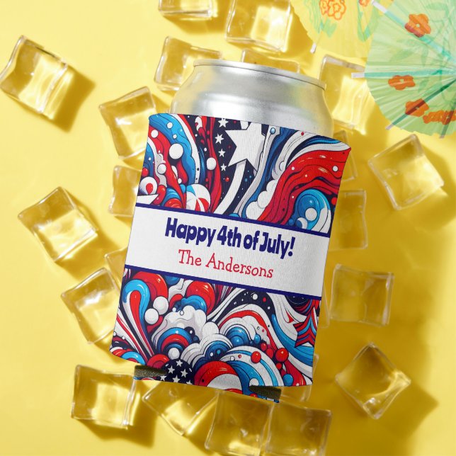 Fourth of July | Stars and Stripes Personalized Can Cooler (In Situ Summer)