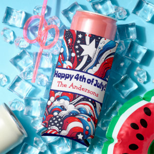 Fourth of July   Stars and Stripes Personalized Seltzer Can Cooler