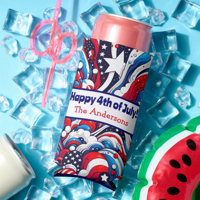 Fourth of July | Stars and Stripes Personalized Seltzer Can Cooler (In Situ Summer)