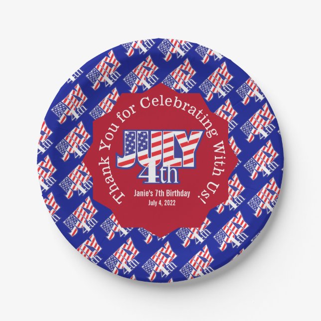 Fourth of July Thank You Sticker Square Paper Coas Plate (Front)