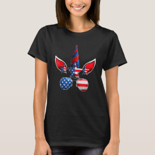 Fourth Of July Unicorn Face  American Flag Girls W T-Shirt